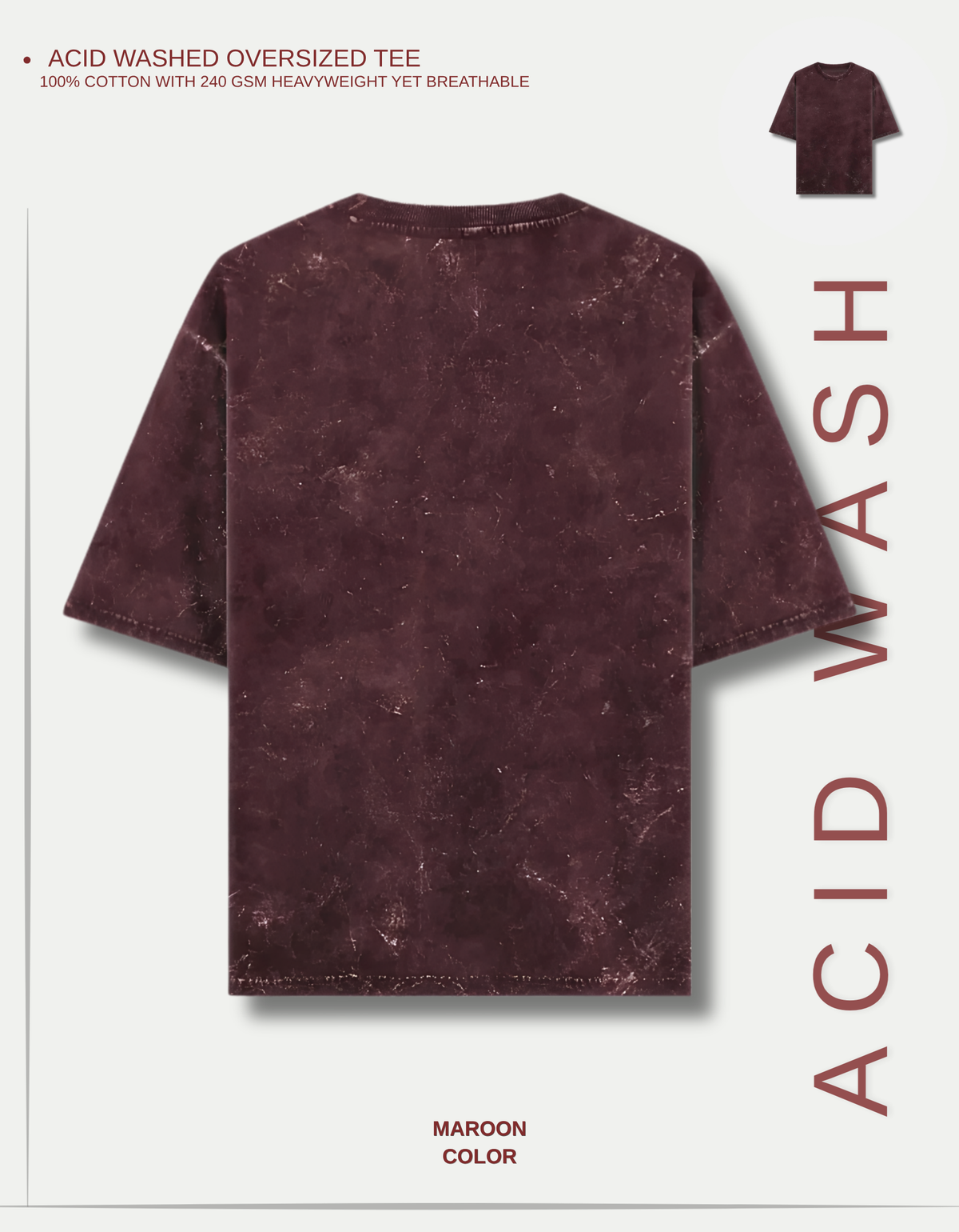 Maroon Unisex Acid Washed Oversized Tee