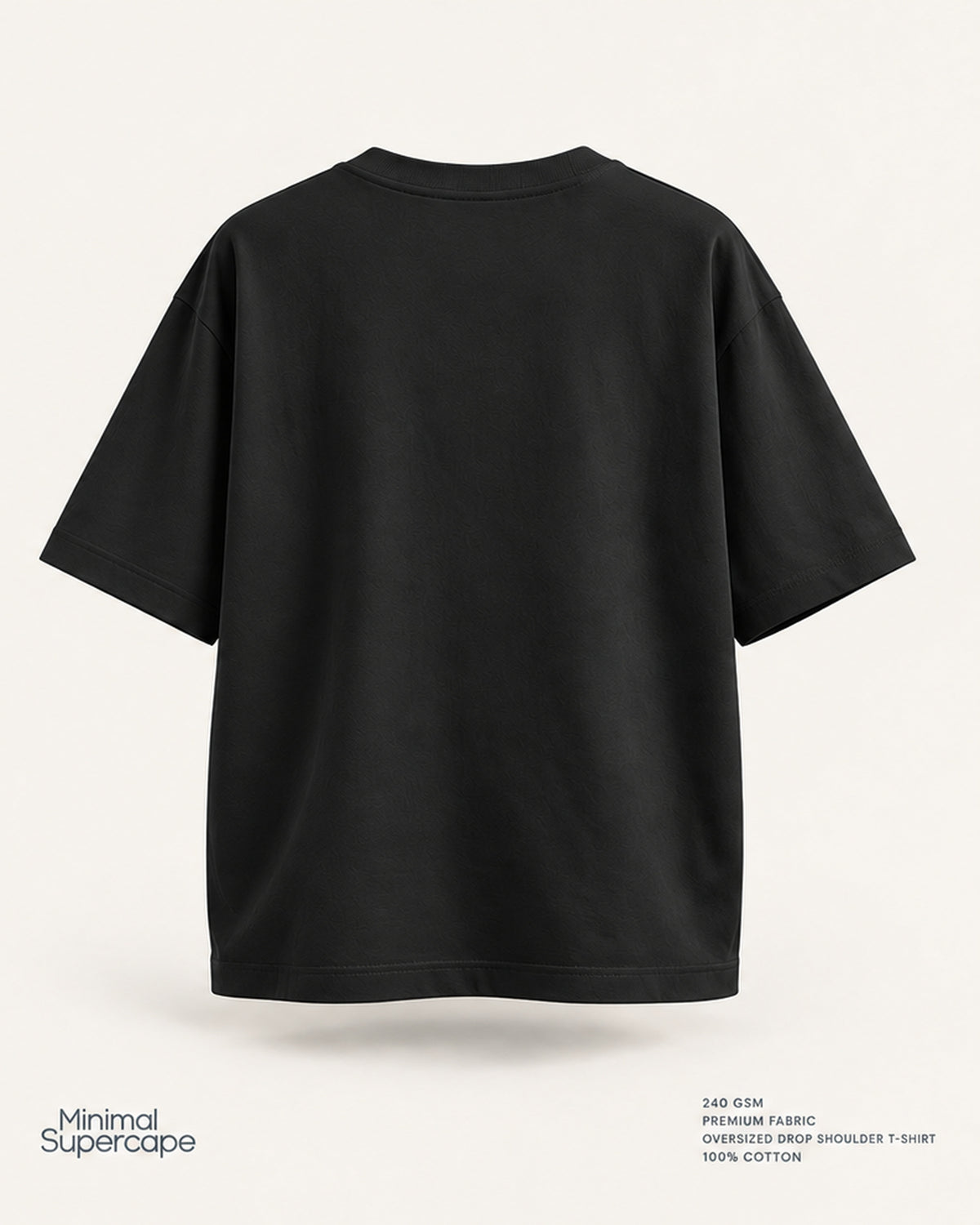 Minimal Black Oversized T-Shirt – premium plain back view; 240 GSM premium fabric, oversized drop shoulder T-shirt, 100% cotton