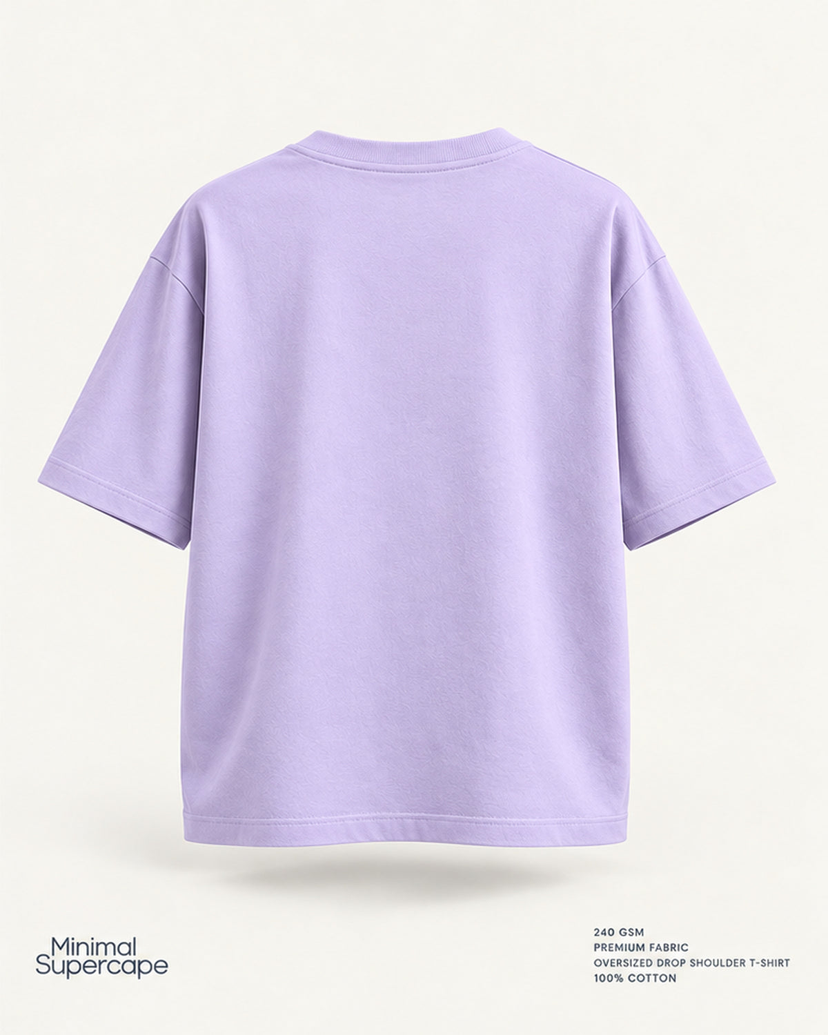 Minimal Lavender Oversized T-Shirt – premium plain back view; 240 GSM premium fabric, oversized drop shoulder T-shirt, 100% cotton