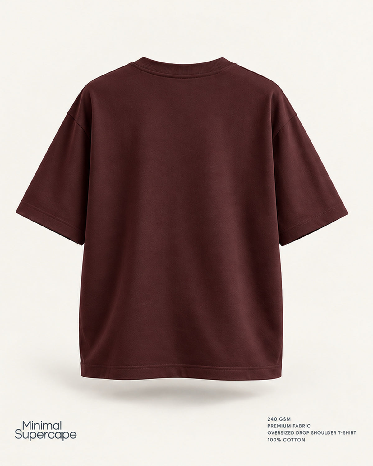 Minimal Maroon Oversized T-Shirt – premium plain back view; 240 GSM premium fabric, oversized drop shoulder T-shirt, 100% cotton