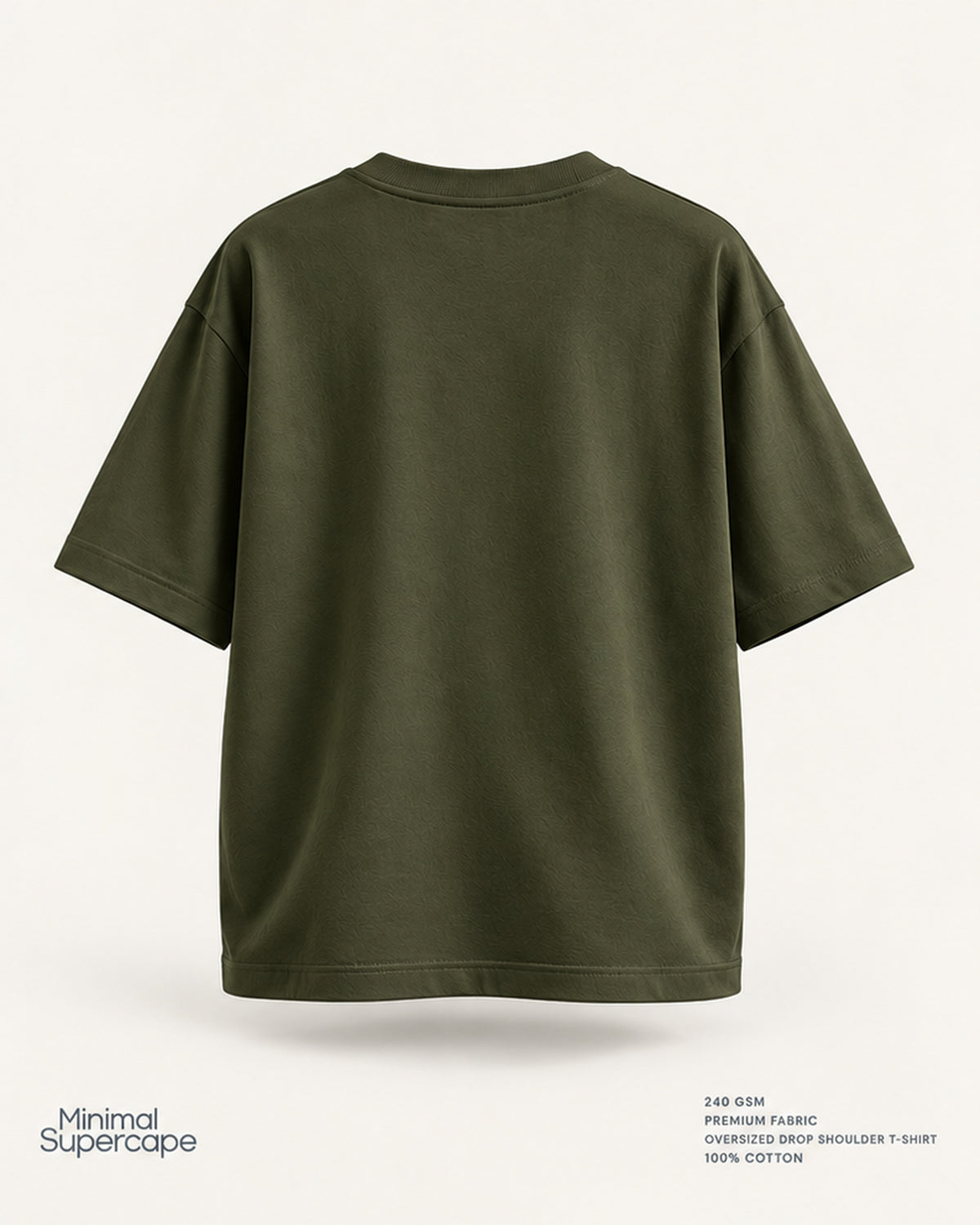 Minimal Olive Green Oversized T-Shirt – premium plain back view; 240 GSM premium fabric, oversized drop shoulder T-shirt, 100% cotton