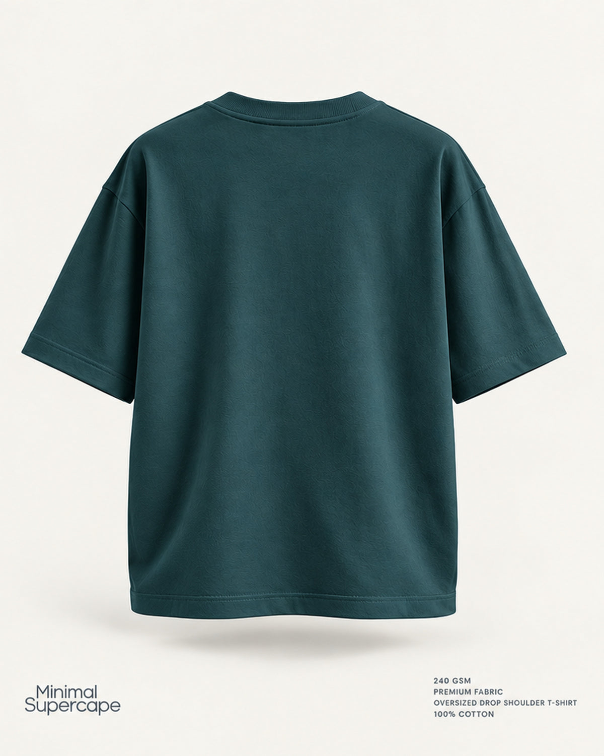 Minimal Petrol Blue Oversized T-Shirt – premium plain back view; 240 GSM premium fabric, oversized drop shoulder T-shirt, 100% cotton