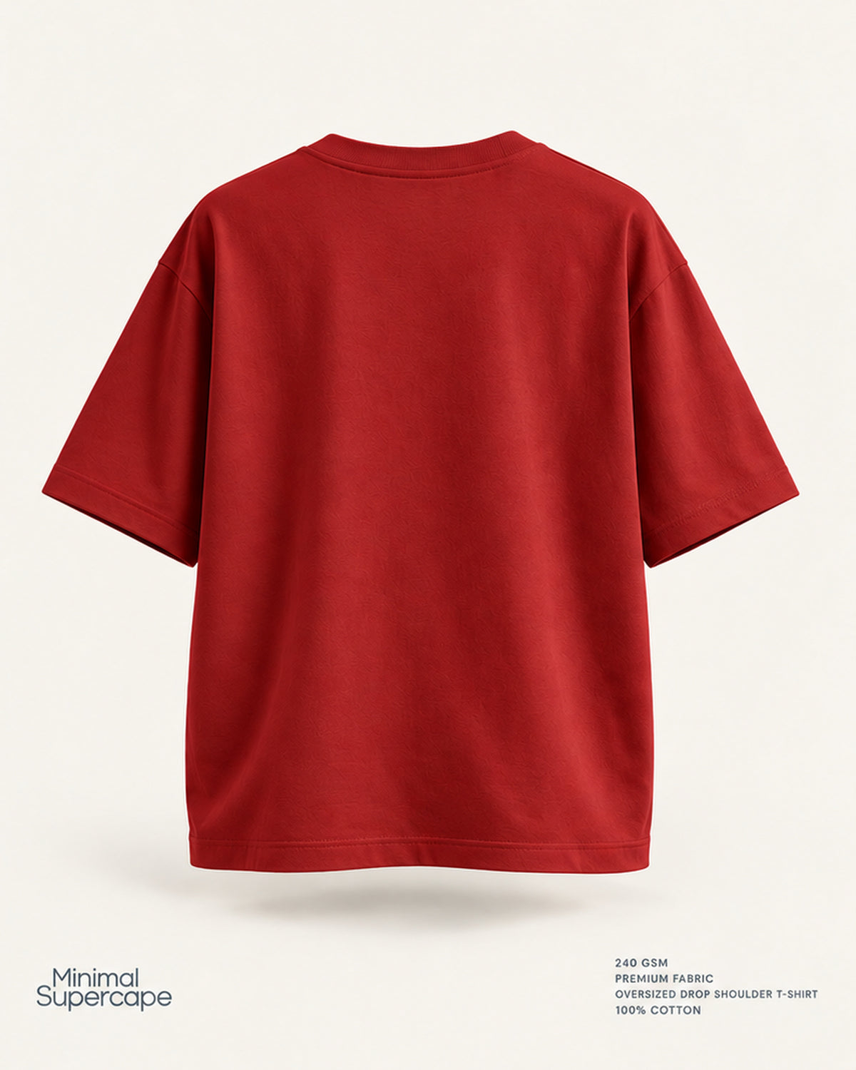 Minimal Red Oversized T-Shirt – premium plain back view; 240 GSM premium fabric, oversized drop shoulder T-shirt, 100% cotton
