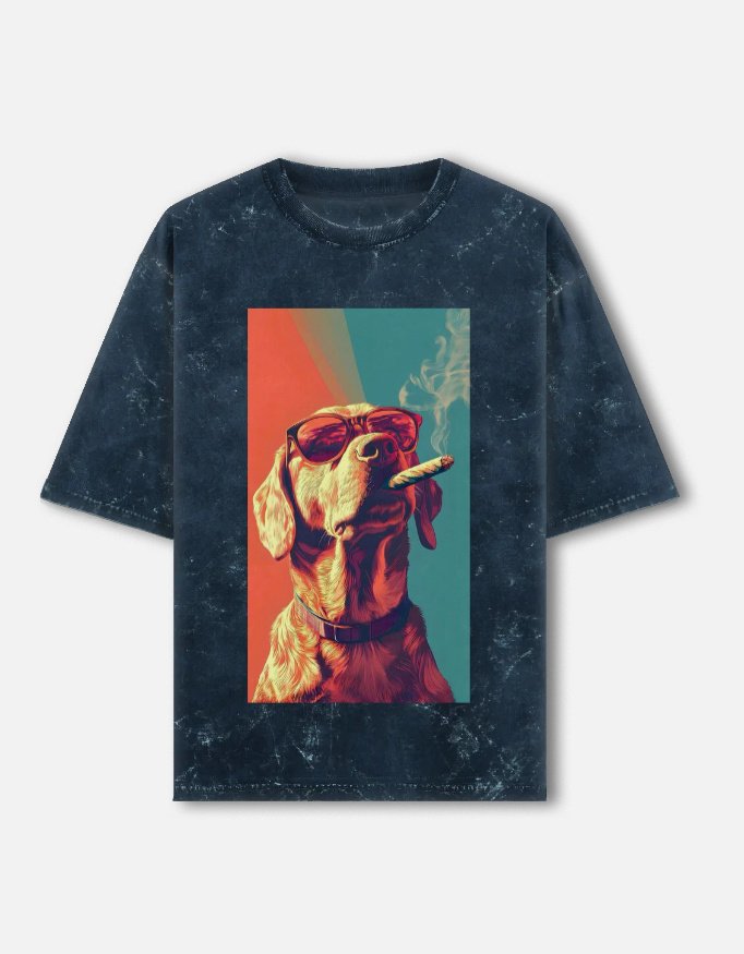 Smoky Dog Unisex Acid Washed Oversized Tee