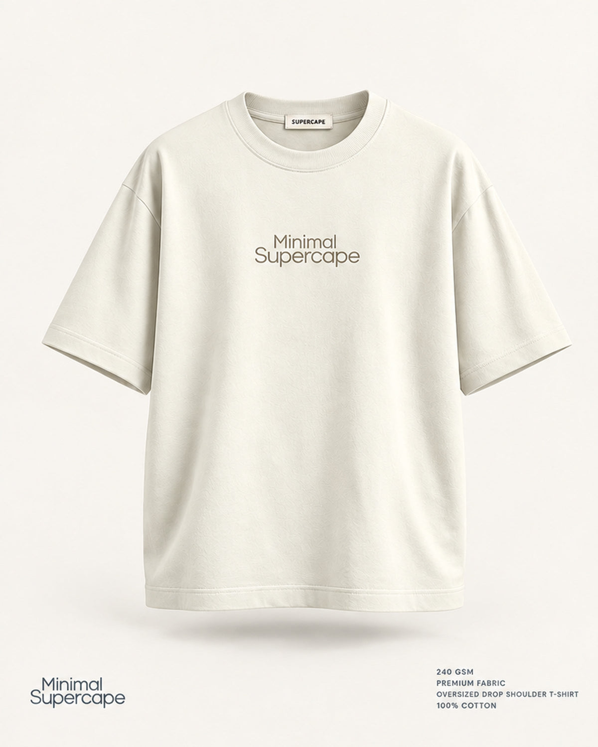 SuperCape Minimal Off-White oversized T-shirt — premium 3D front view for a minimalist capsule wardrobe in India