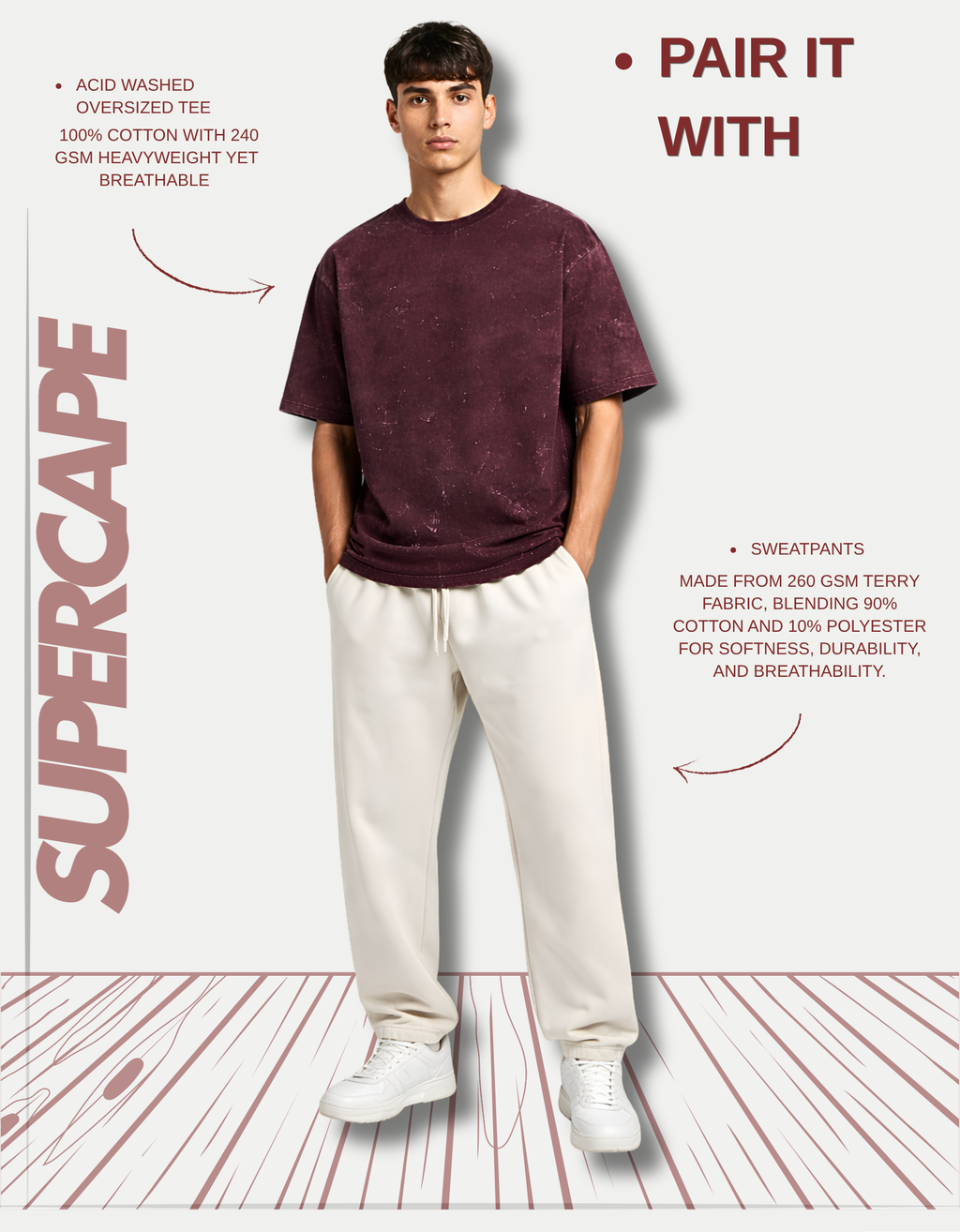 Maroon Unisex Acid Washed Oversized Tee