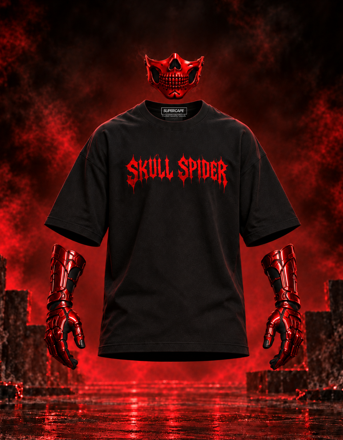 Skull Spider graphic unisex oversized t-shirt in black, 240 GSM heavyweight cotton