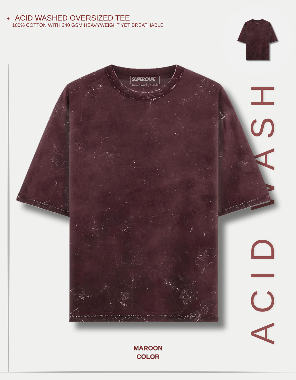 Maroon Unisex Acid Washed Oversized Tee