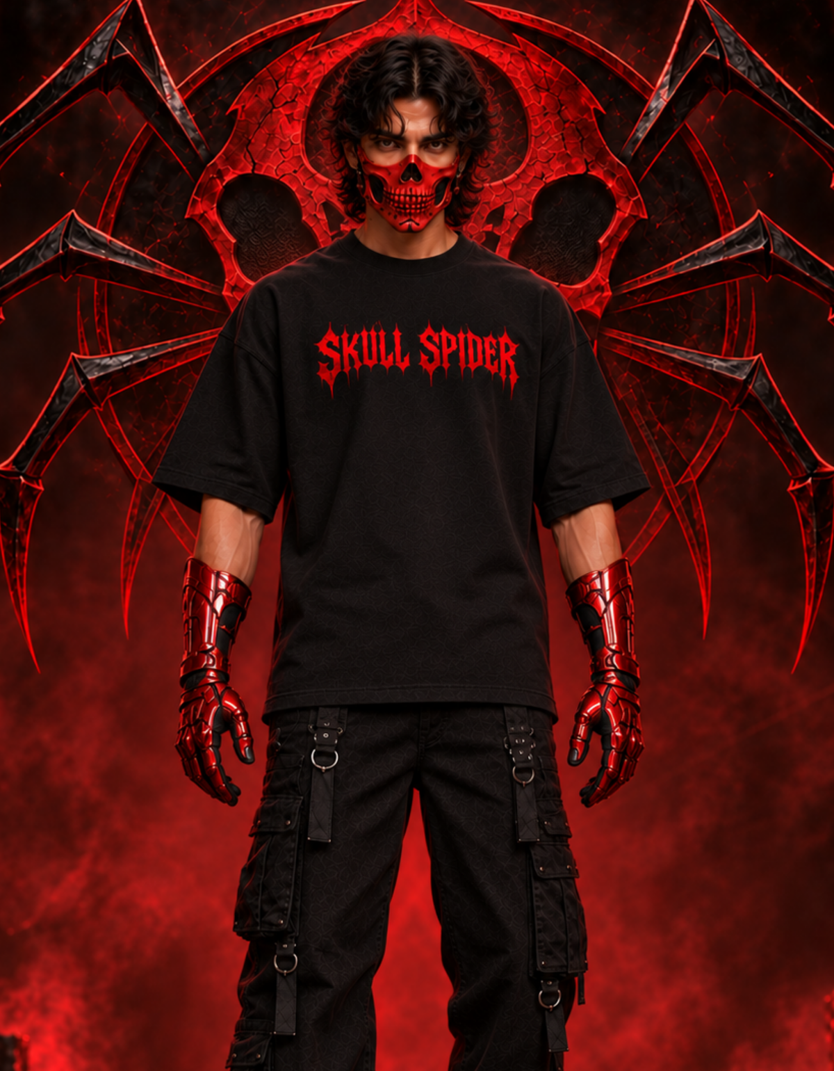Skull Spider graphic unisex oversized t-shirt in black - view 2