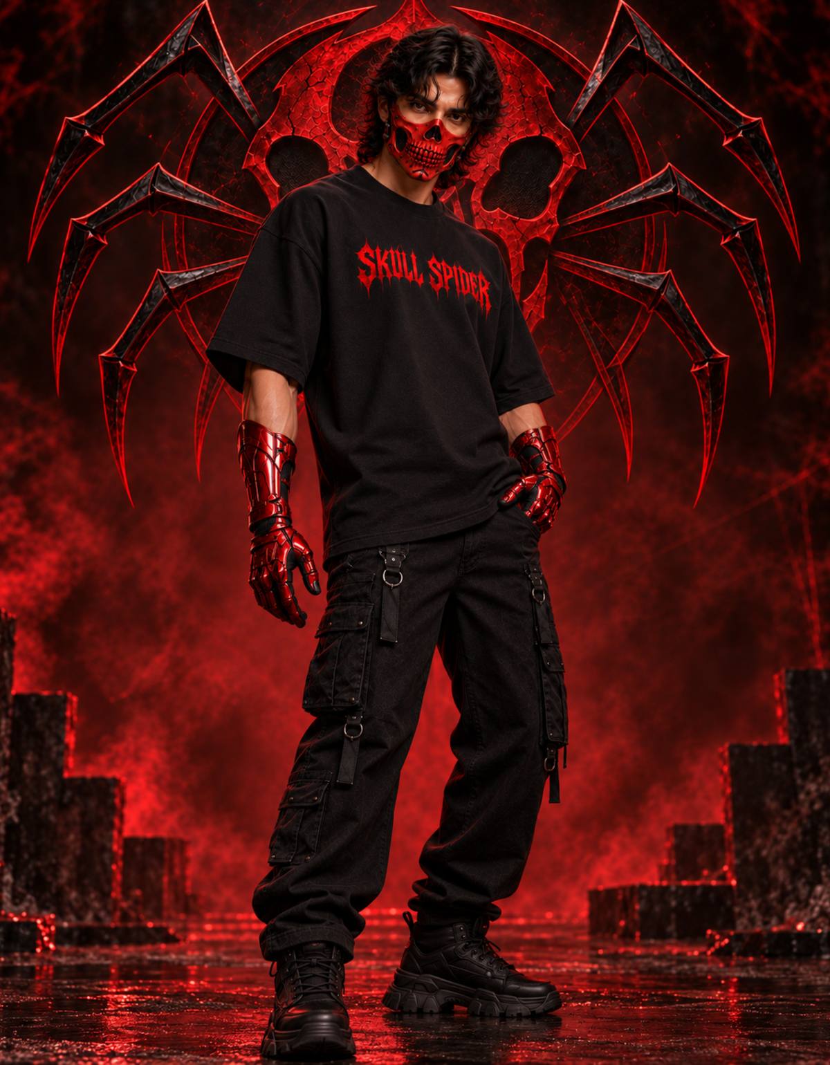 Skull Spider graphic unisex oversized t-shirt in black - view 3