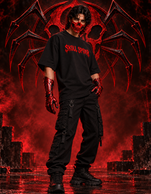 Skull Spider graphic unisex oversized t-shirt in black - view 3