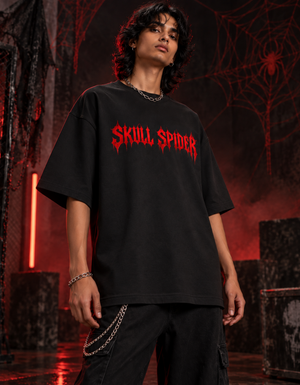Skull Spider graphic unisex oversized t-shirt in black - view 4