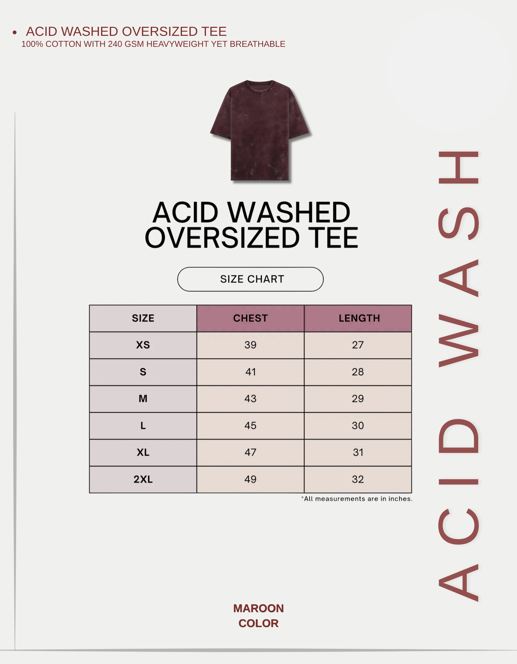 Maroon Unisex Acid Washed Oversized Tee