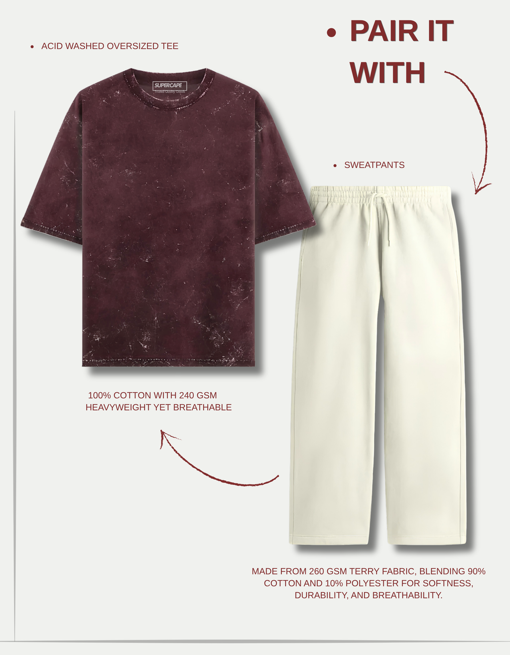 Maroon Unisex Acid Washed Oversized Tee