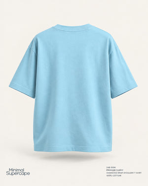 Minimal Baby Blue Oversized T-Shirt – premium plain back view; 240 GSM premium fabric, oversized drop shoulder T-shirt, 100% cotton