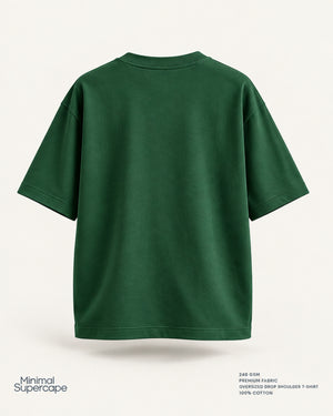 Minimal Bottle Green Oversized T-Shirt – premium plain back view; 240 GSM premium fabric, oversized drop shoulder T-shirt, 100% cotton