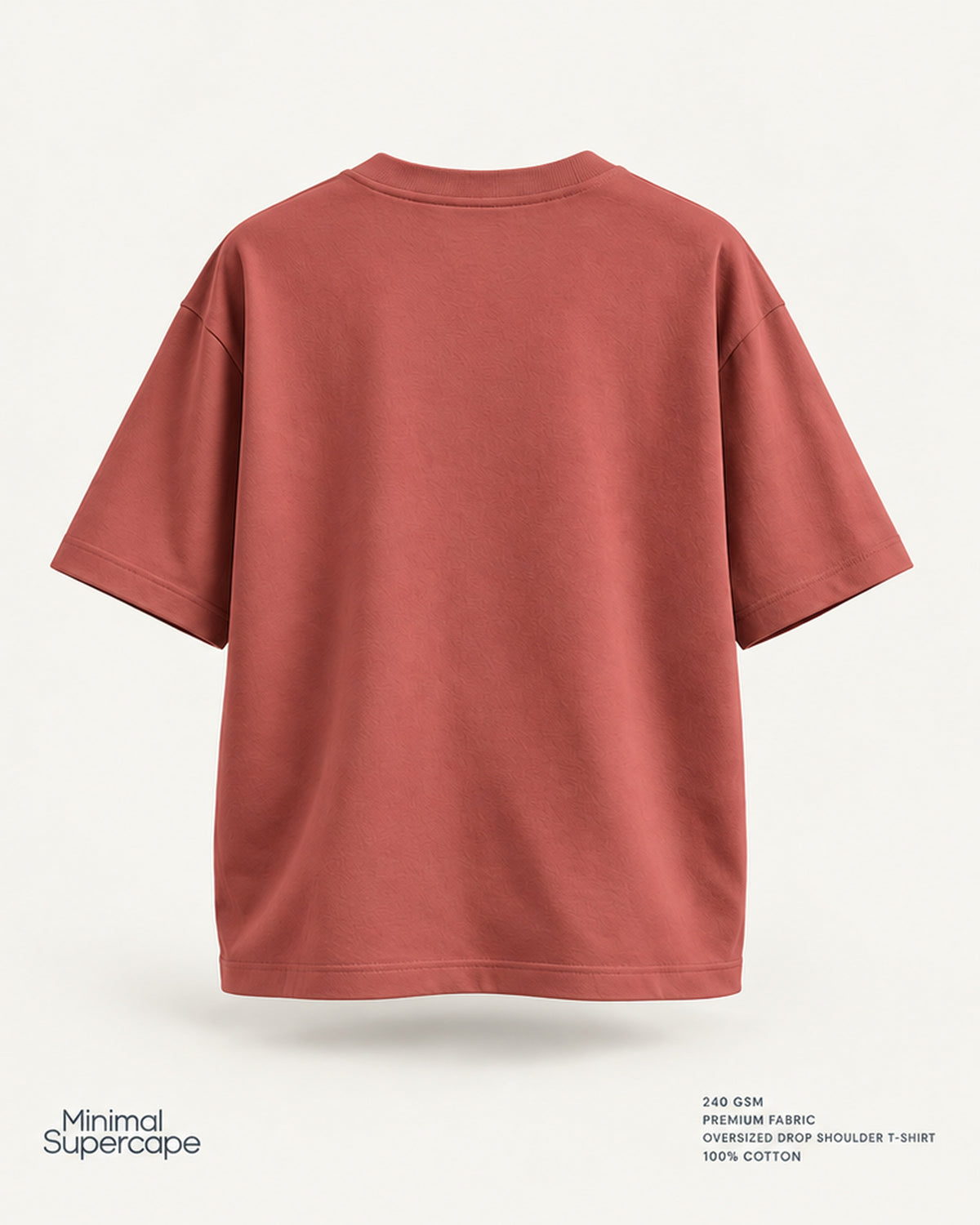 Minimal Coral Oversized T-Shirt – premium plain back view; 240 GSM premium fabric, oversized drop shoulder T-shirt, 100% cotton