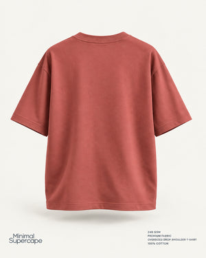Minimal Coral Oversized T-Shirt – premium plain back view; 240 GSM premium fabric, oversized drop shoulder T-shirt, 100% cotton