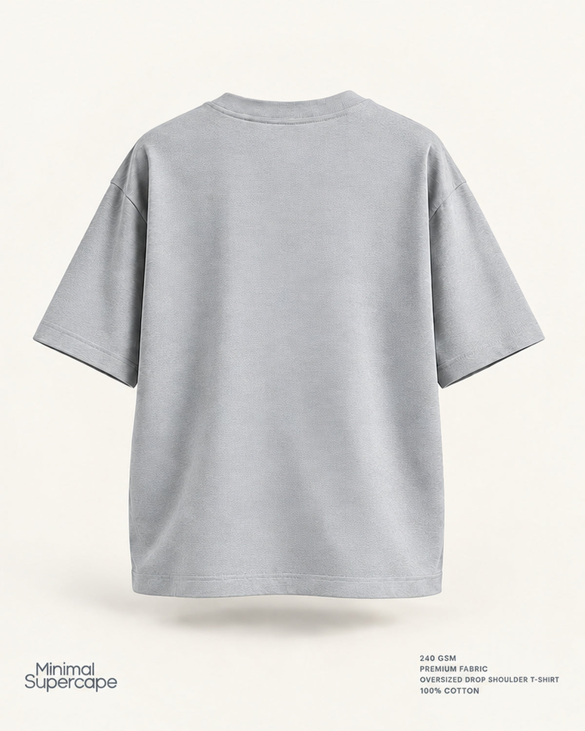 Minimal Grey Oversized T-Shirt – premium plain back view; 240 GSM premium fabric, oversized drop shoulder T-shirt, 100% cotton