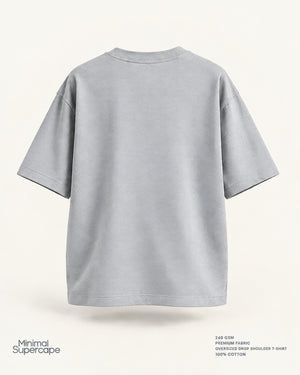 Minimal Grey Oversized T-Shirt – premium plain back view; 240 GSM premium fabric, oversized drop shoulder T-shirt, 100% cotton