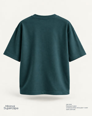 Minimal Petrol Blue Oversized T-Shirt – premium plain back view; 240 GSM premium fabric, oversized drop shoulder T-shirt, 100% cotton