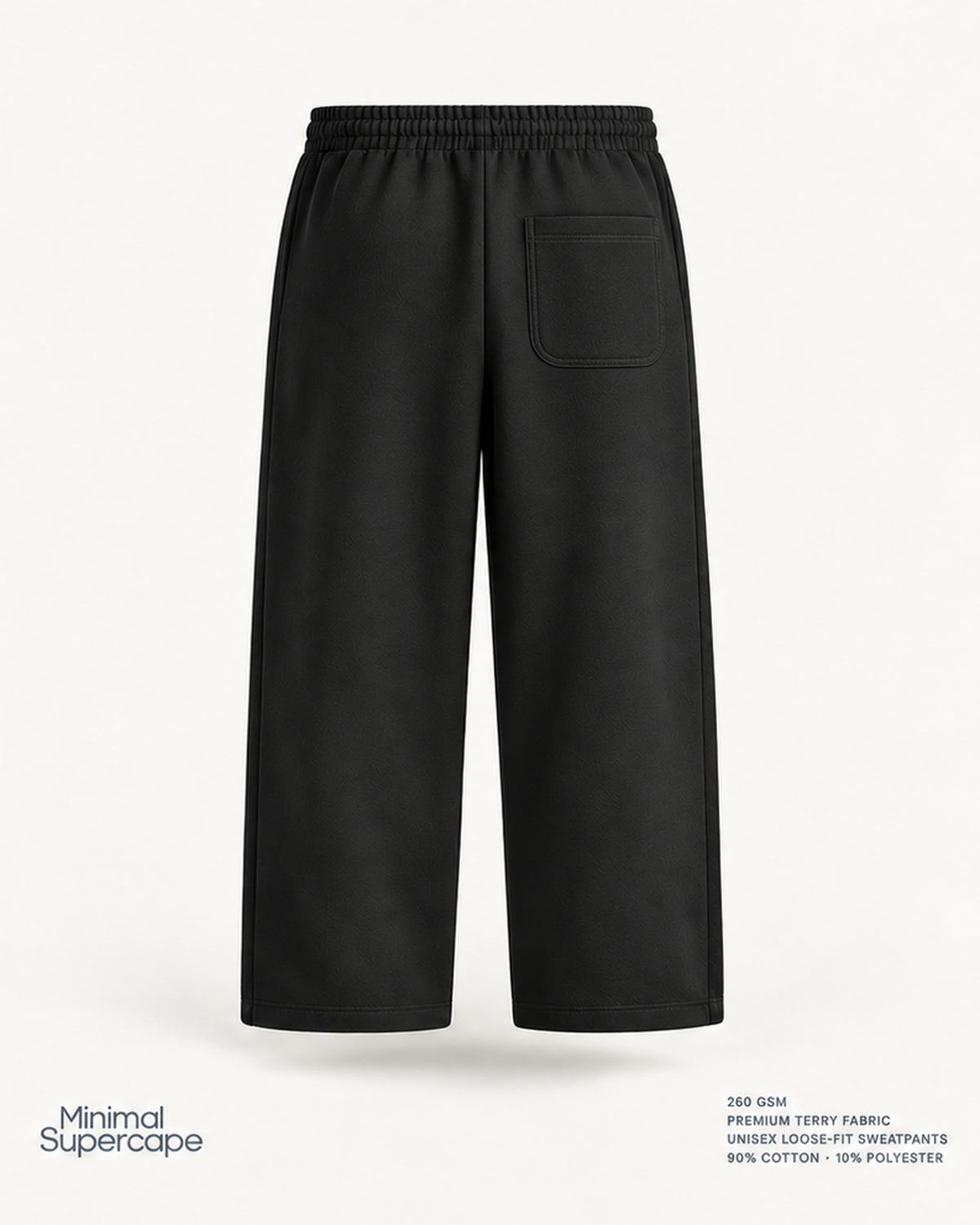 Minimal Black Unisex Sweatpants — premium 3D back view with rear pocket