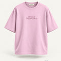 Minimal Baby Pink Oversized T-Shirt – premium front view with Minimal Supercape chest typography and SuperCape neck label; 240 GSM premium fabric, oversized drop shoulder T-shirt, 100% cotton