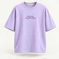 Minimal Lavender Oversized T-Shirt – premium front view with Minimal Supercape chest typography and SuperCape neck label; 240 GSM premium fabric, oversized drop shoulder T-shirt, 100% cotton