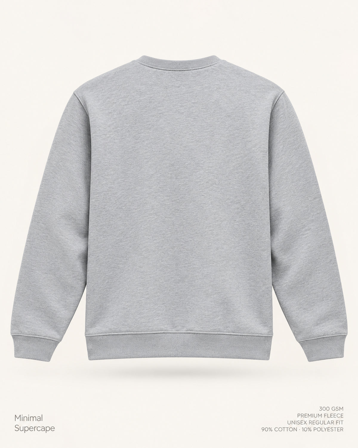 Minimal Grey Unisex Sweatshirt — premium 3D plain back view