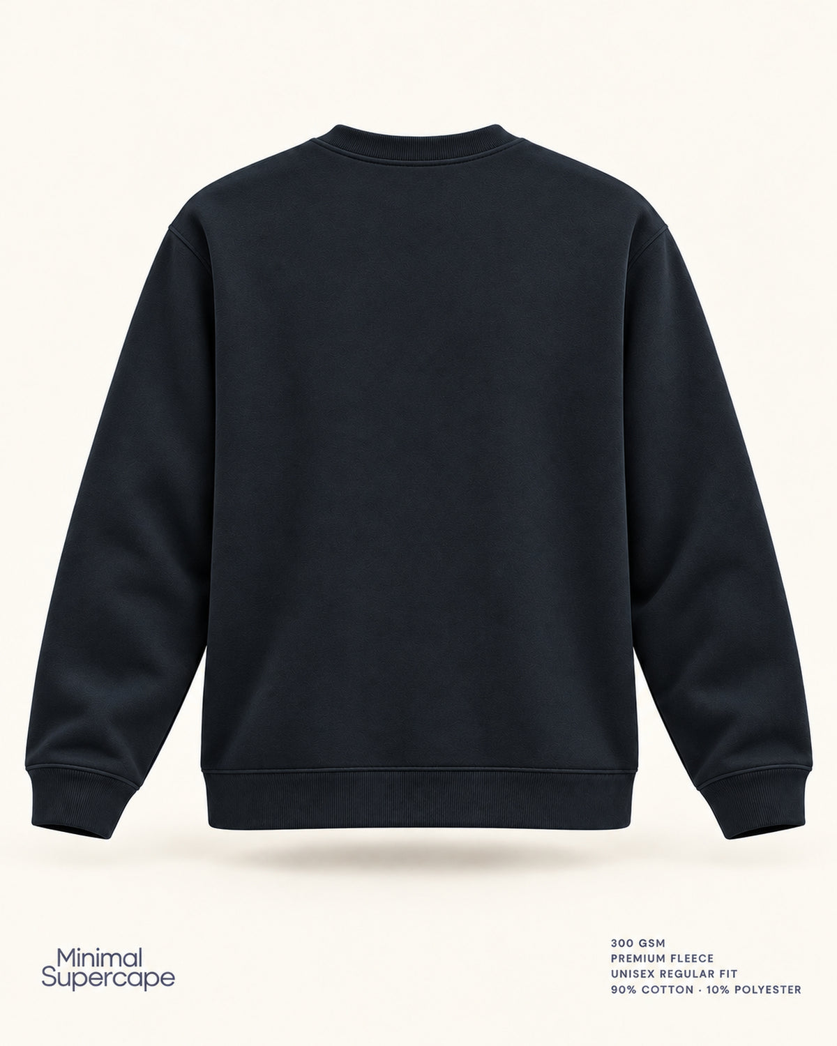 Minimal Navy Blue Unisex Sweatshirt — premium 3D plain back view