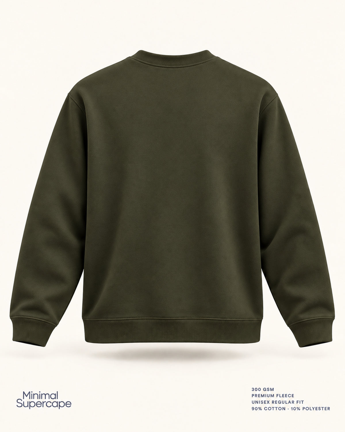 Minimal Olive Green Unisex Sweatshirt — premium 3D plain back view