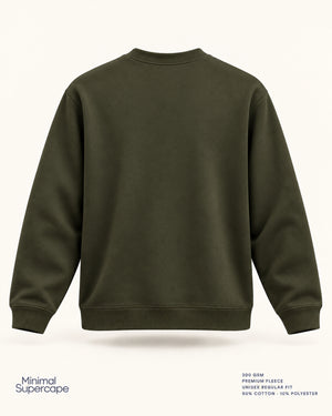 Minimal Olive Green Unisex Sweatshirt — premium 3D plain back view