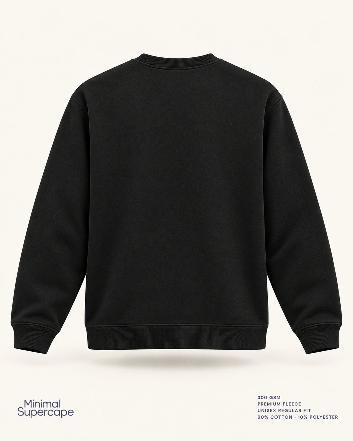 Minimal Black Unisex Sweatshirt — premium 3D plain back view