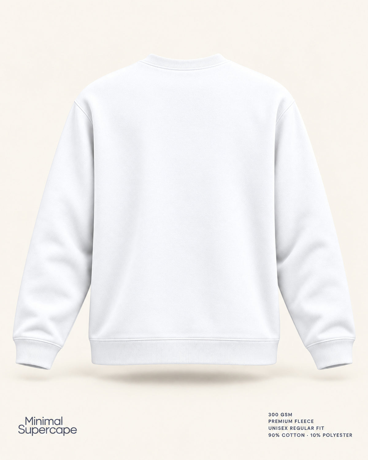 Minimal White Unisex Sweatshirt — premium 3D plain back view