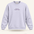 Minimal Lavender Unisex Sweatshirt — premium 3D front view with original tonal chest wordmark and SuperCape neck label