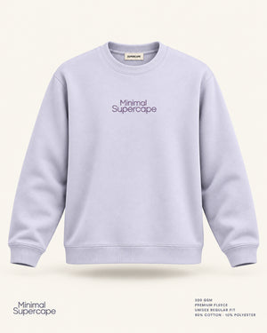 Minimal Lavender Unisex Sweatshirt — premium 3D front view with original tonal chest wordmark and SuperCape neck label