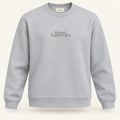 Minimal Grey Unisex Sweatshirt — premium 3D front view with original tonal chest wordmark and SuperCape neck label