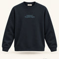 Minimal Navy Blue Unisex Sweatshirt — premium 3D front view with original tonal chest wordmark and SuperCape neck label