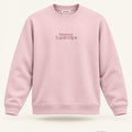 Minimal Baby Pink Unisex Sweatshirt — premium 3D front view with original tonal chest wordmark and SuperCape neck label