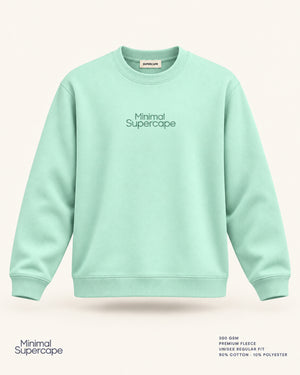 Minimal Mint Unisex Sweatshirt — premium 3D front view with original tonal chest wordmark and SuperCape neck label