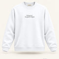Minimal White Unisex Sweatshirt — premium 3D front view with original tonal chest wordmark and SuperCape neck label