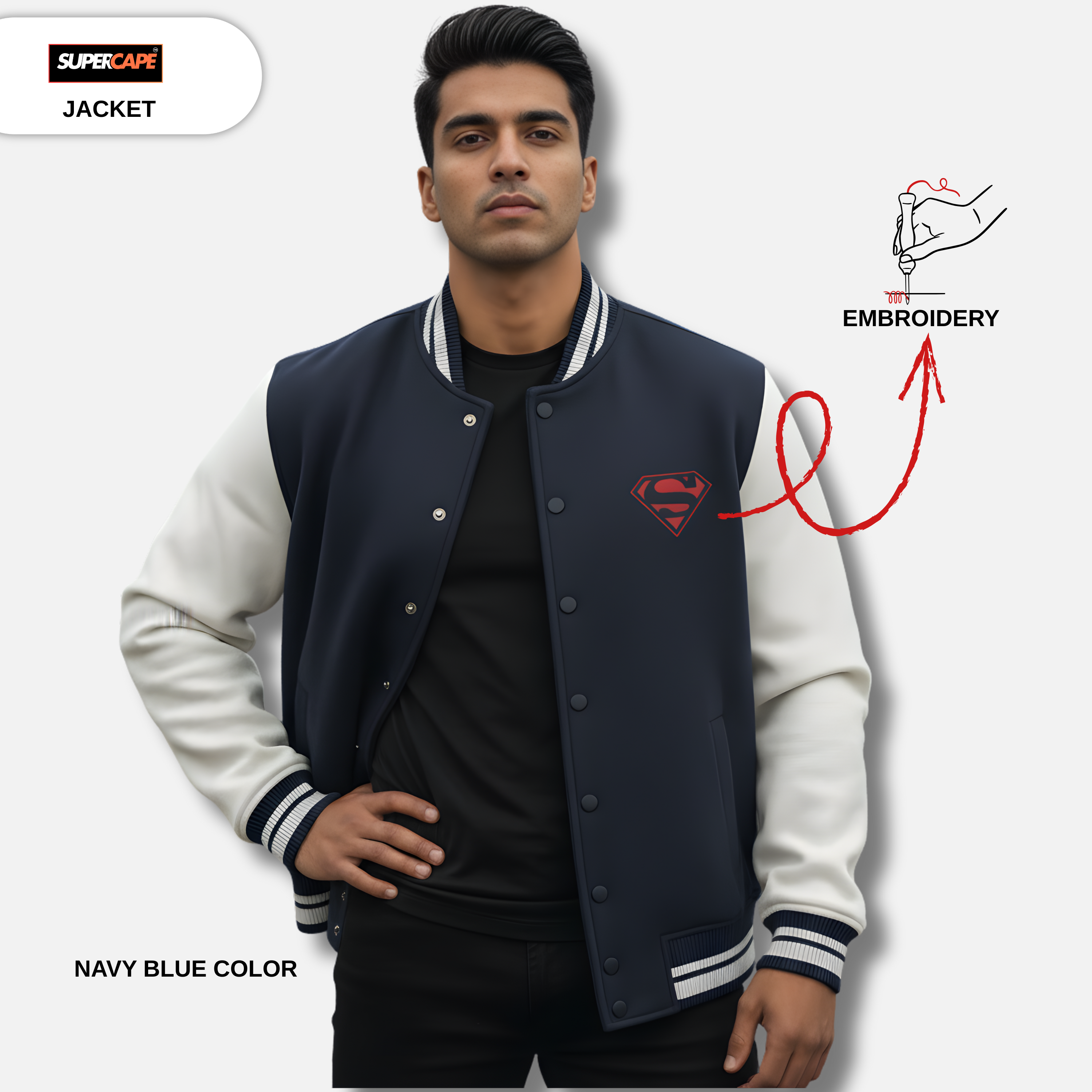 Superman Embroidery Logo Varsity Jacket