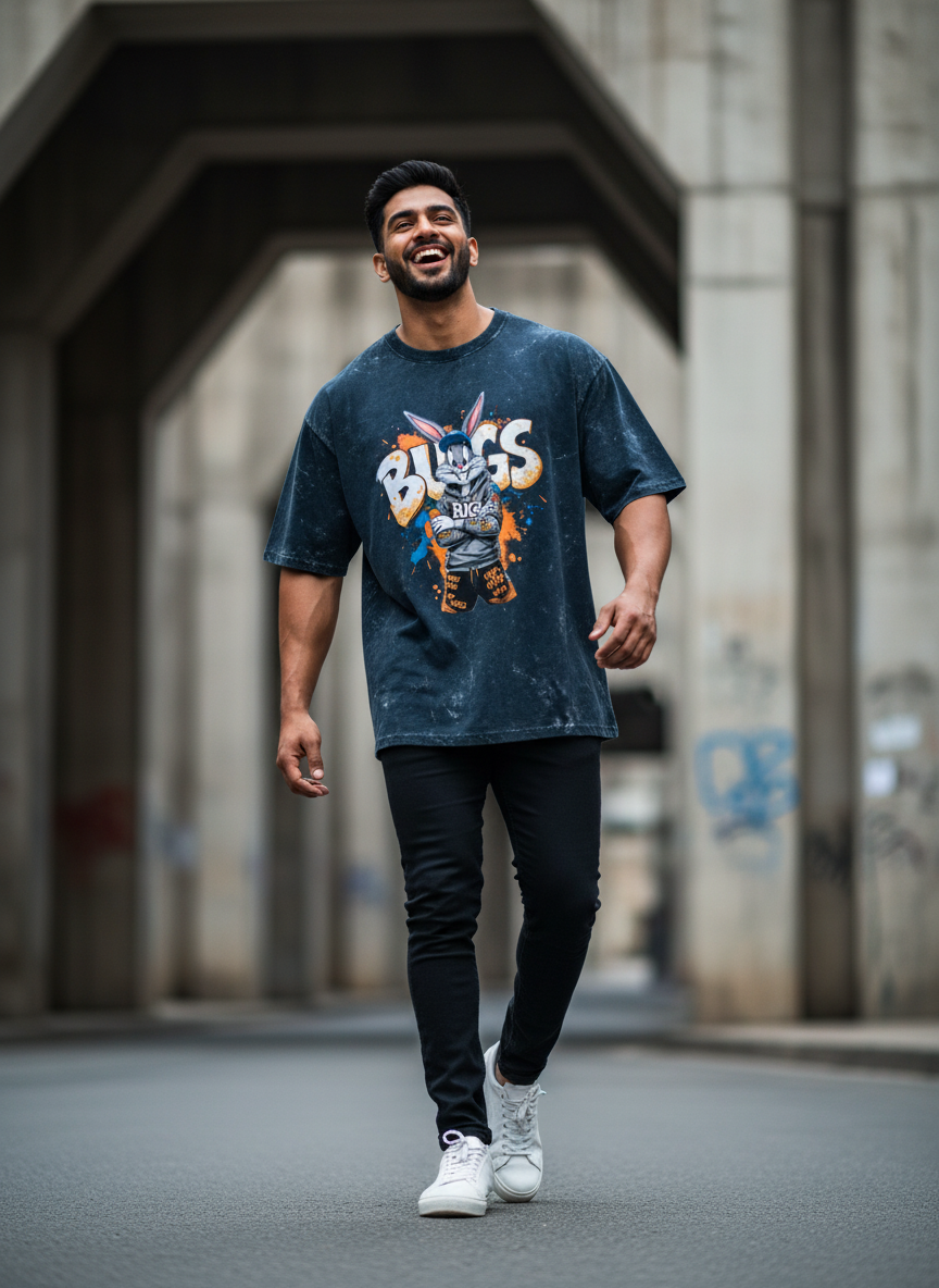 Bugs Unisex Acid Washed Oversized Tee