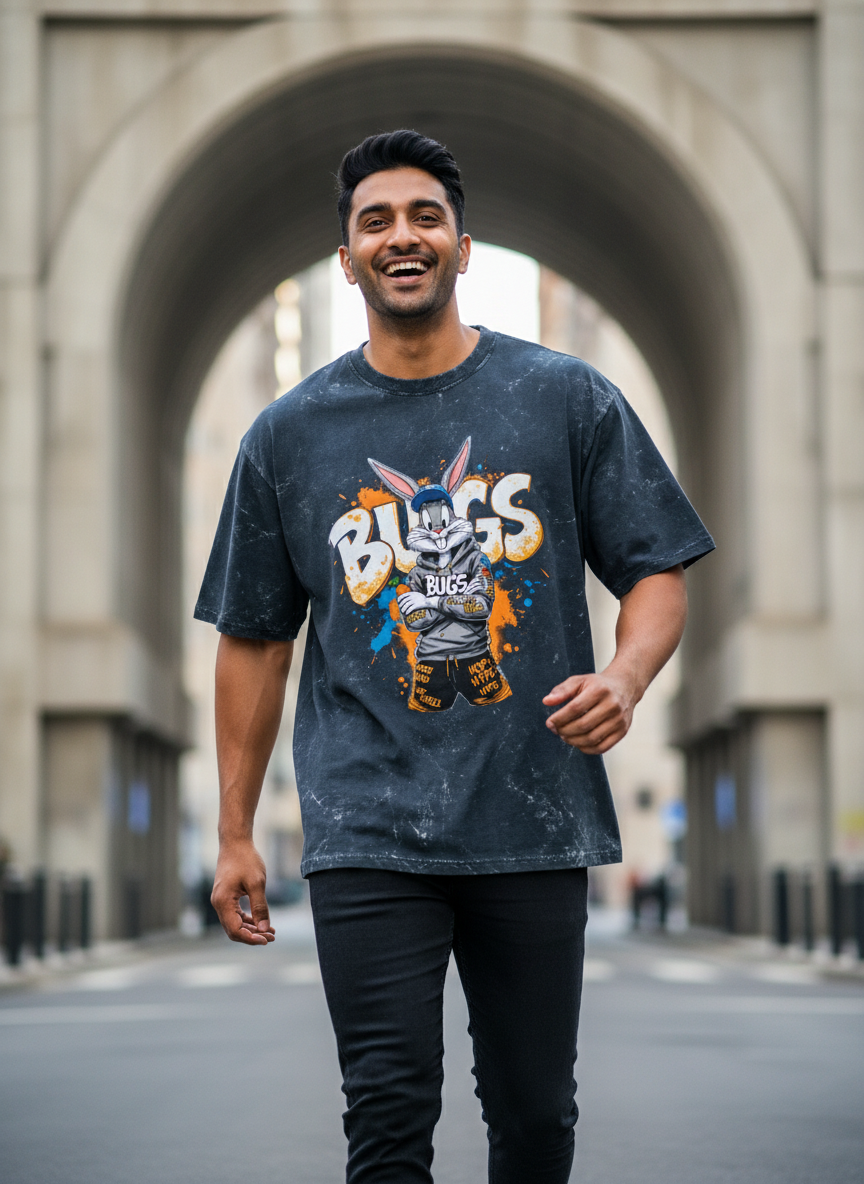 Bugs Unisex Acid Washed Oversized Tee